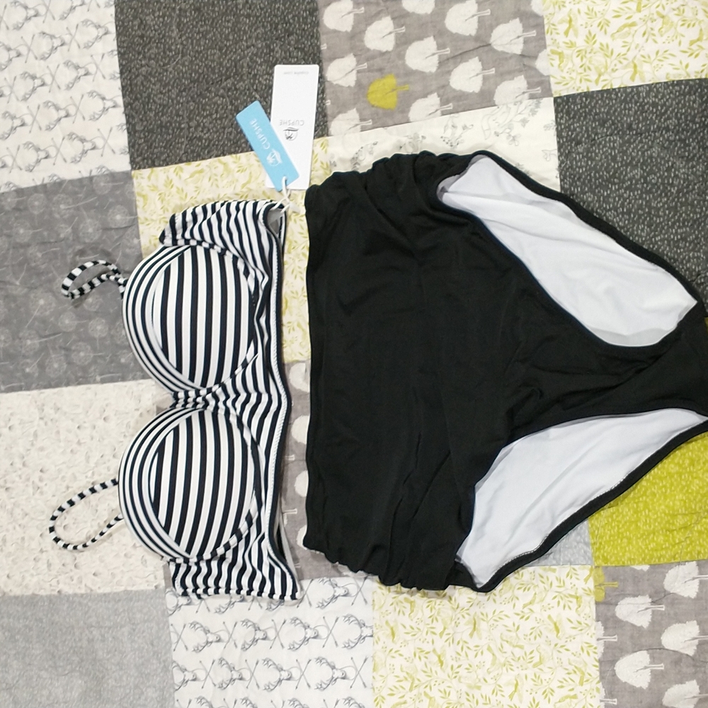 NWT Cupshe high waisted bikini, black and white